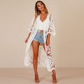 Cardigan de plage bohème ample brodé en dentelle, mi-long, pour protection solaire