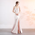 Abendkleid mit tiefem V-Ausschnitt, lang, sexy, schmal geschnitten, mit Schlitz, für Nachtclub-Auftritte und gesellschaftliche Anlässe