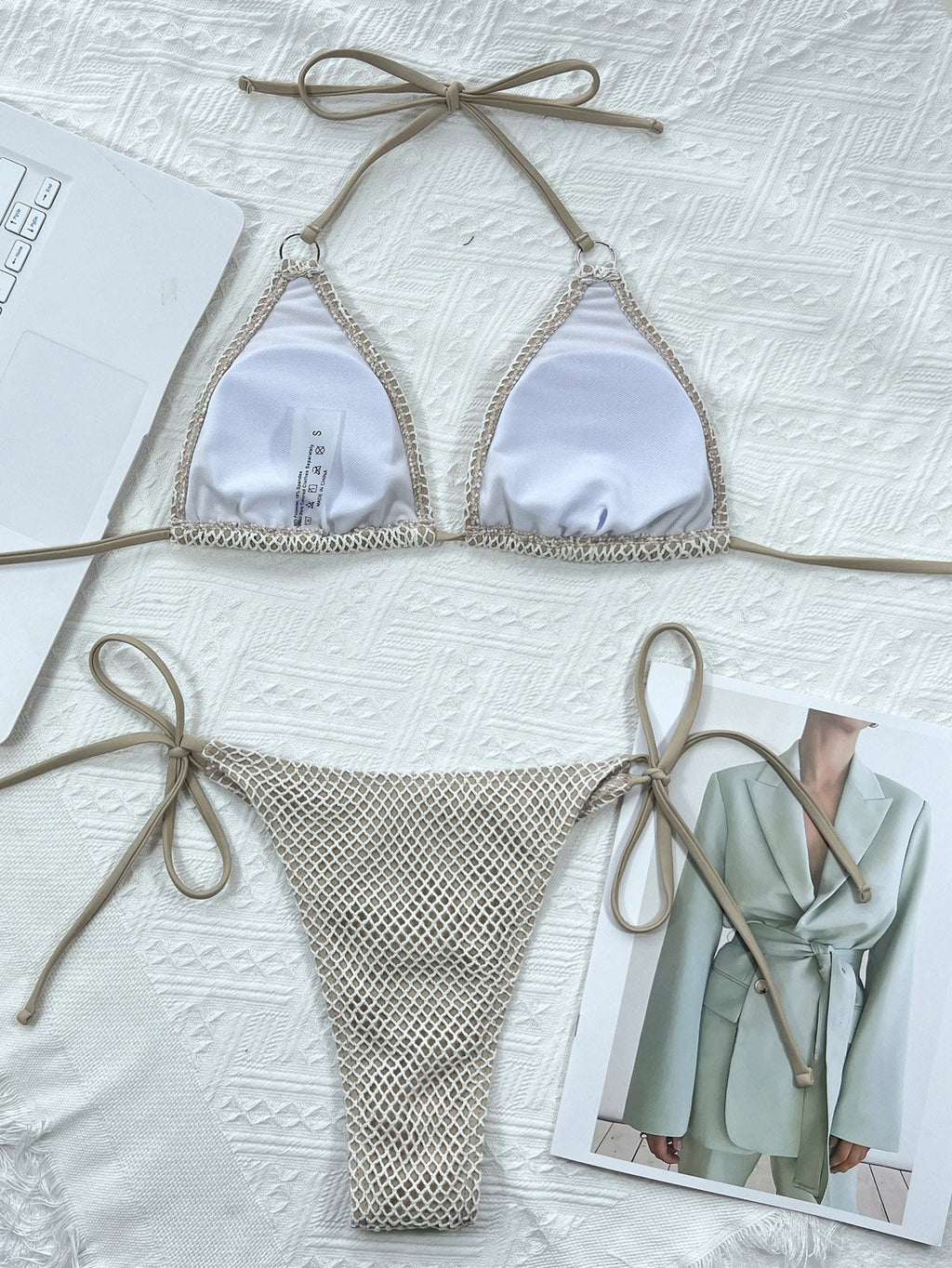 Badeanzug Oberteil Einzelner Bikini Einfarbig Bikini Damen Separater Badeanzug Triangel Häkel-Bikini