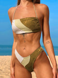Patchwork-Bikinis, hoch geschnittener Badeanzug für Damen, sexy rückenfreie Bademode
