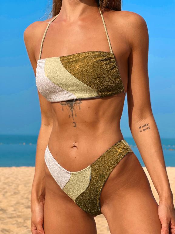 Patchwork-Bikinis, hoch geschnittener Badeanzug für Damen, sexy rückenfreie Bademode