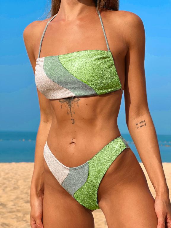 Patchwork-Bikinis, hoch geschnittener Badeanzug für Damen, sexy rückenfreie Bademode