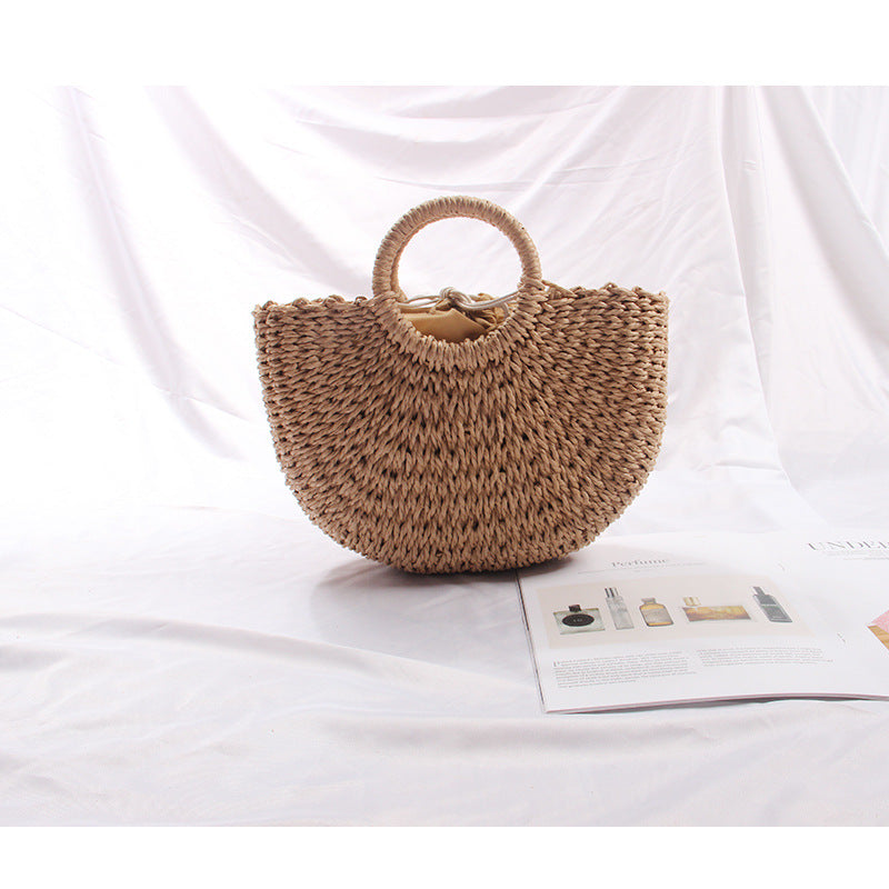 Halbkreis Strohtasche Urlaub Strandtasche Sommer Südkorea Einfache Handgewebte Tasche Rattan Damen Tasche