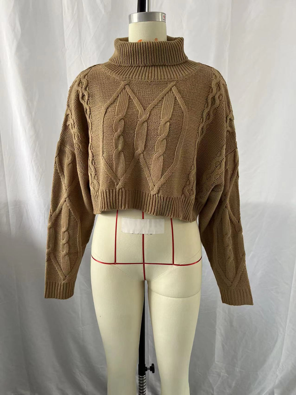 Herbst Winter Einfarbig Rollkragen Pullover Strickware Kurzer Zopfmuster Locker Gestrickter Pullover