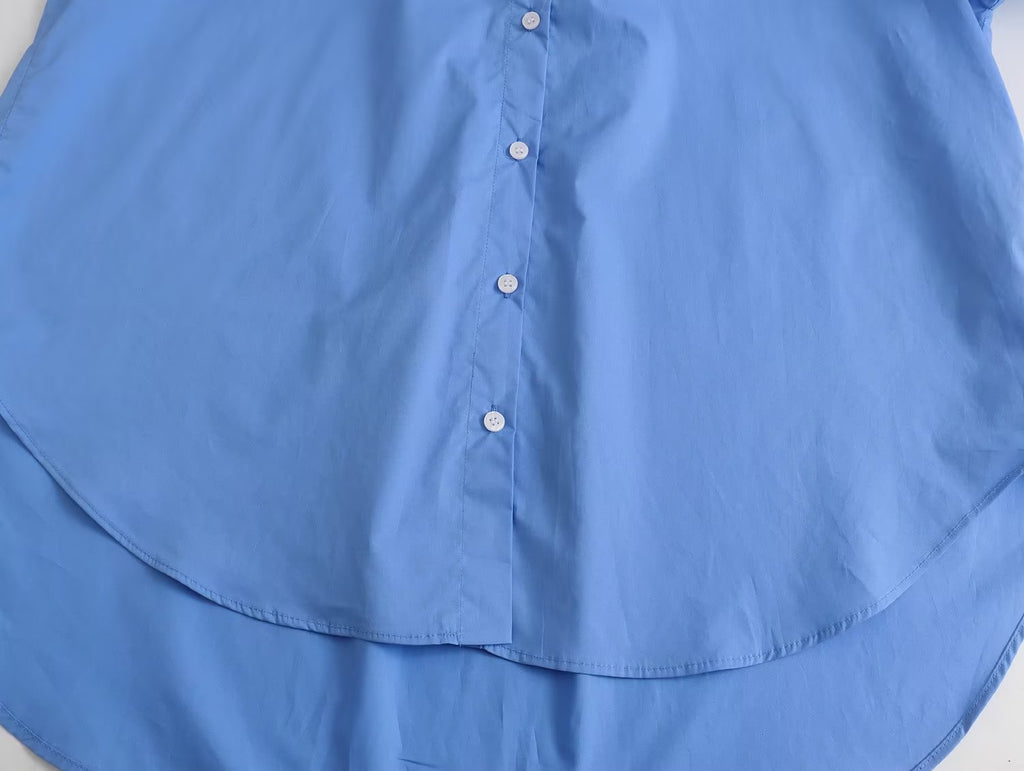 Chemise ample en popeline à manches longues et col, pour femme, en coton uni, modèle été