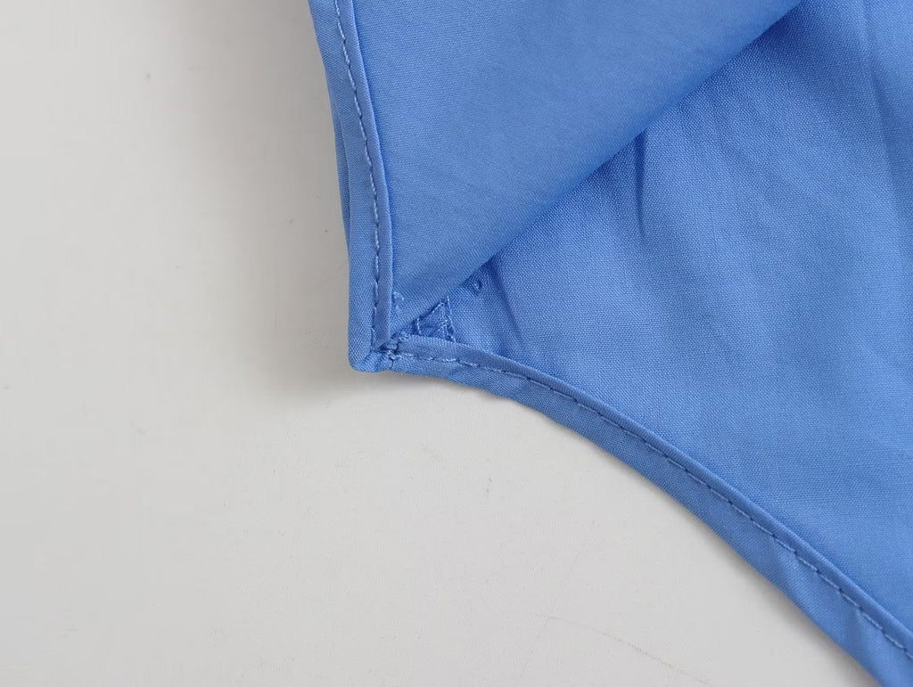 Chemise ample en popeline à manches longues et col, pour femme, en coton uni, modèle été