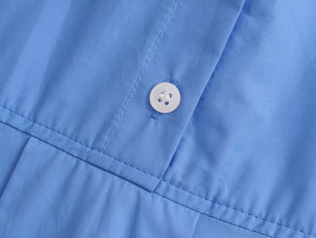 Chemise ample en popeline à manches longues et col, pour femme, en coton uni, modèle été