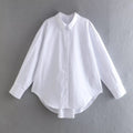 Chemise ample en popeline à manches longues et col, pour femme, en coton uni, modèle été