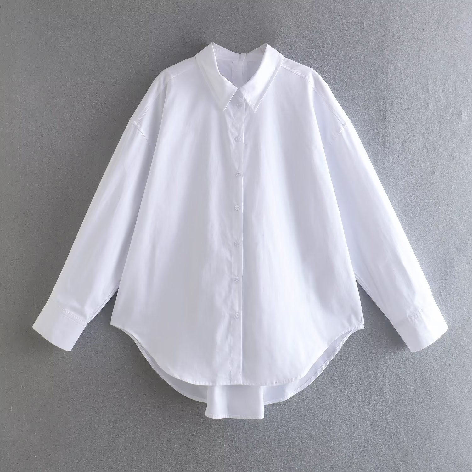 Chemise ample en popeline à manches longues et col, pour femme, en coton uni, modèle été
