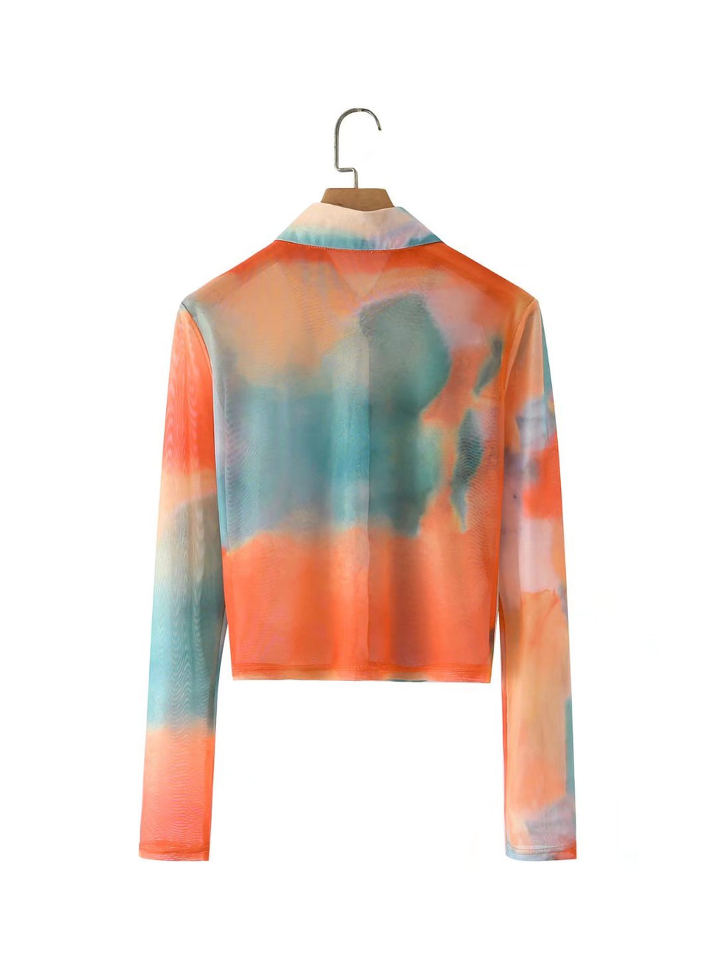 Chemise longue à manches longues, ample, teintée par nœuds, pour femmes, élégante, gracieuse, à col, pour printemps-été