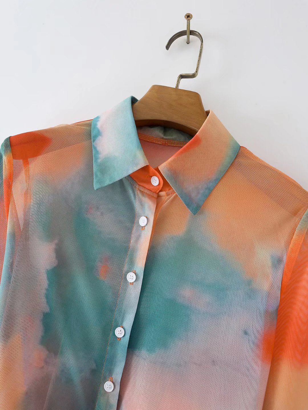 Chemise longue à manches longues, ample, teintée par nœuds, pour femmes, élégante, gracieuse, à col, pour printemps-été
