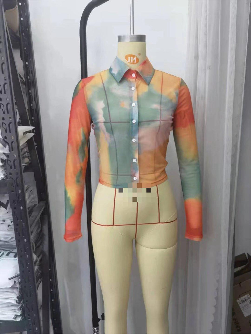 Chemise longue à manches longues, ample, teintée par nœuds, pour femmes, élégante, gracieuse, à col, pour printemps-été