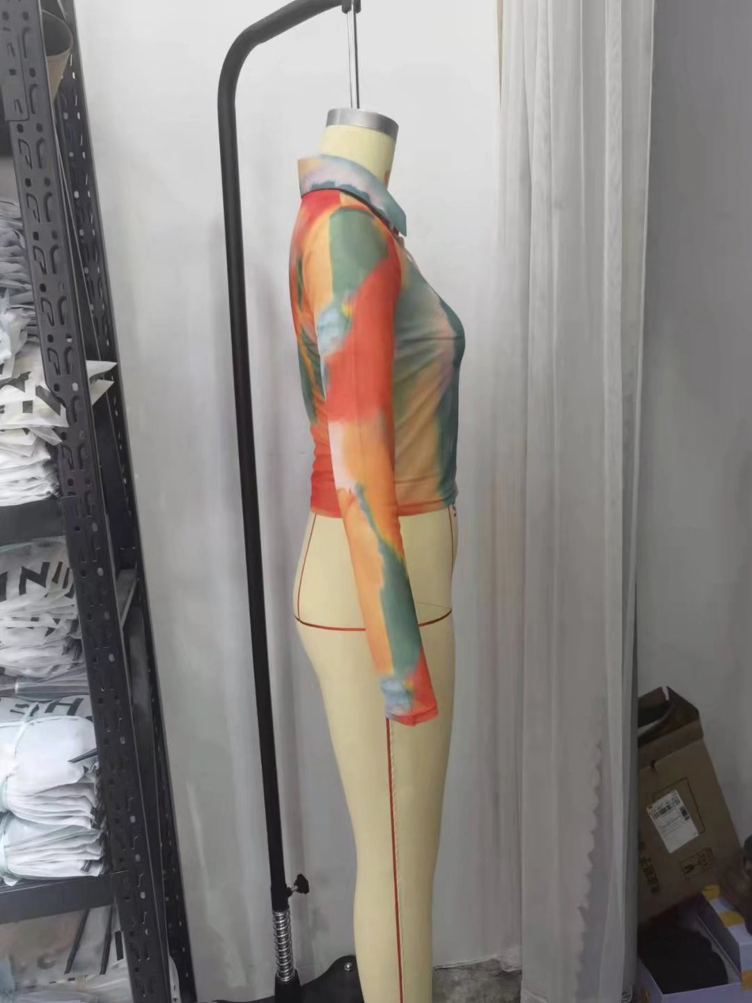 Chemise longue à manches longues, ample, teintée par nœuds, pour femmes, élégante, gracieuse, à col, pour printemps-été