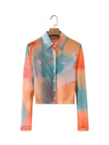 Chemise longue à manches longues, ample, teintée par nœuds, pour femmes, élégante, gracieuse, à col, pour printemps-été
