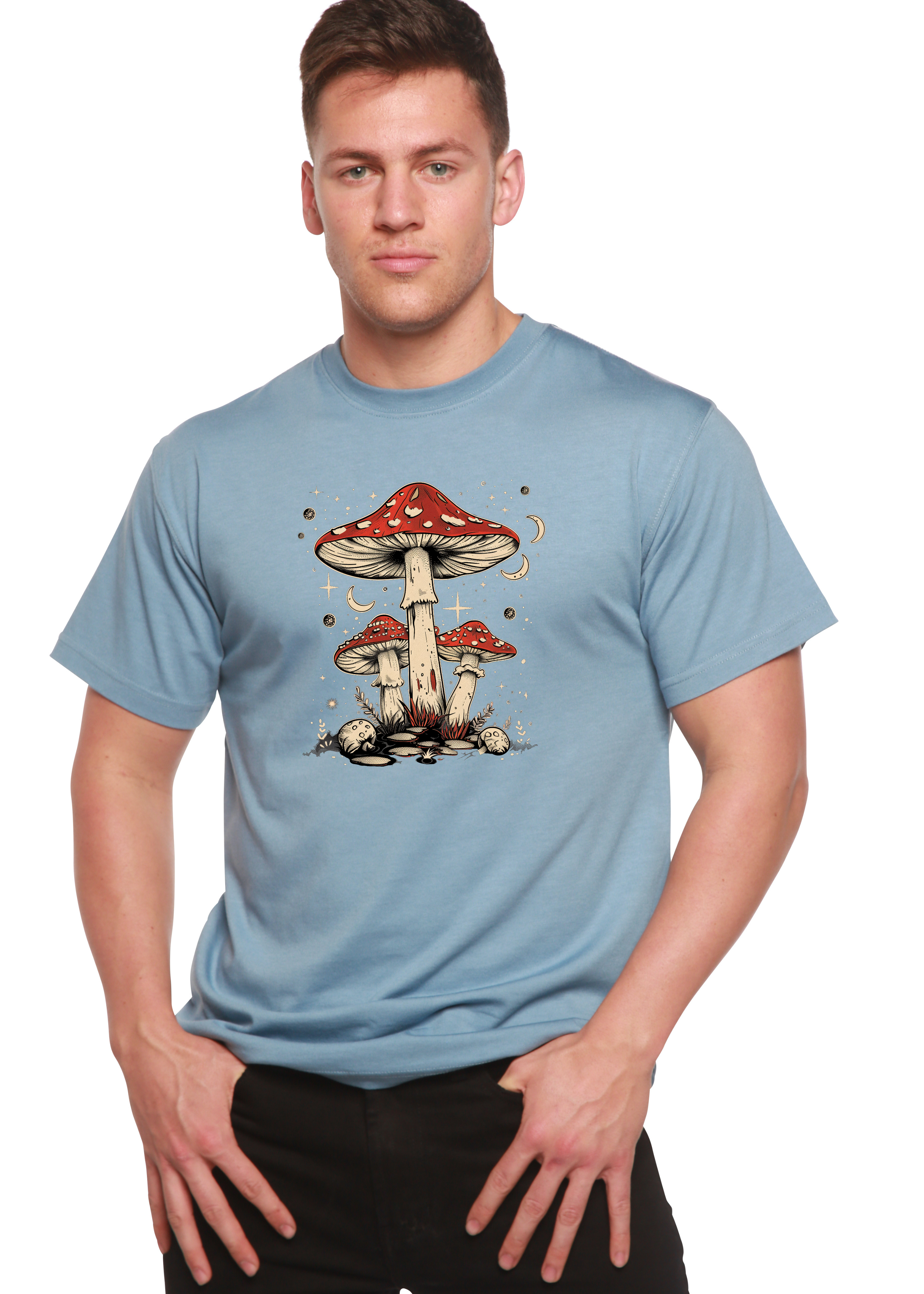 Boho Retro Hippie Mushrooms Natural Unisex Bamboo/Cotton Graphic T-Shirt - The7Letter