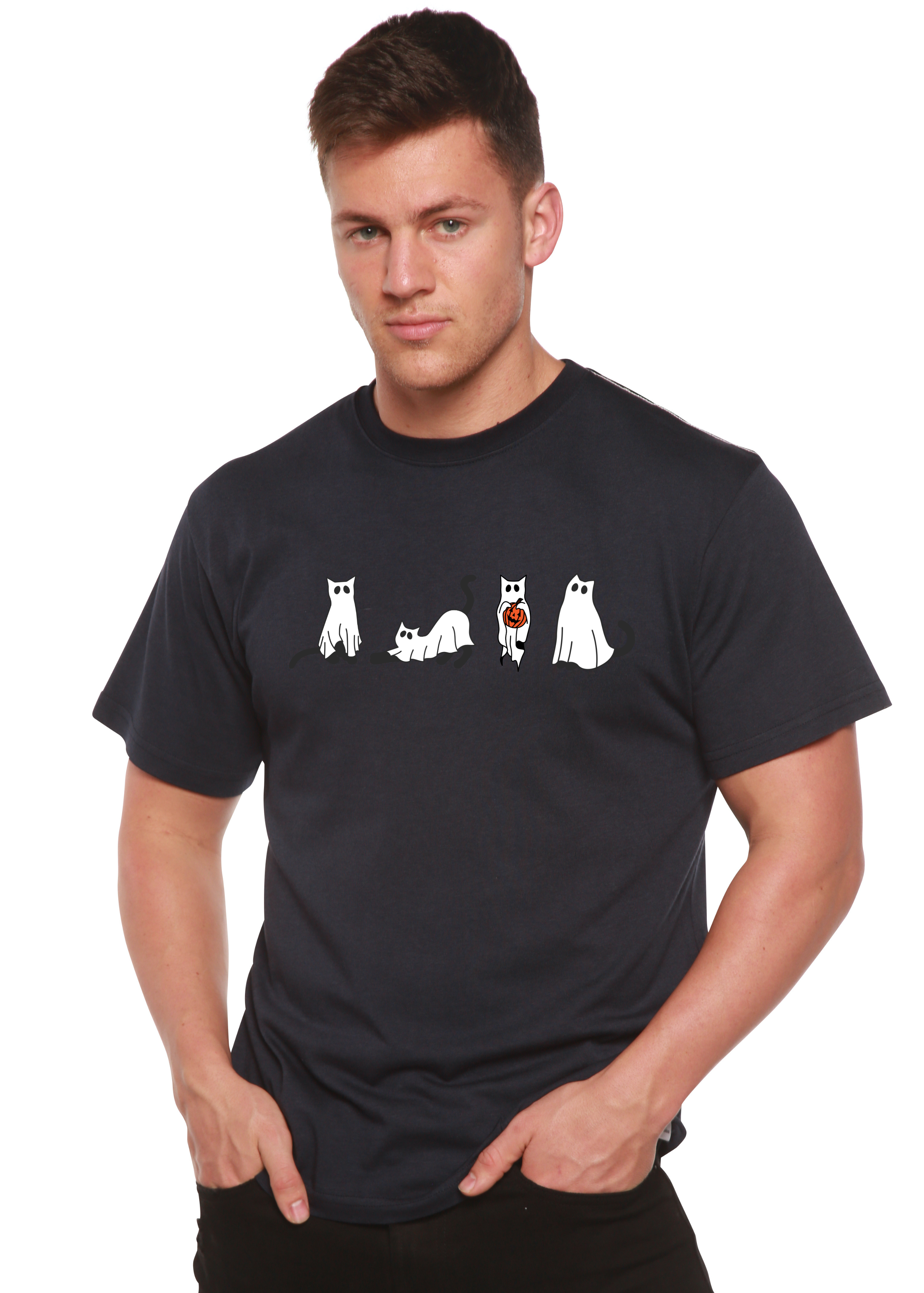 Halloween Cats Men's Bamboo Viscose/Organic Cotton Short Sleeve Graphic T-Shirt - The7Letter
