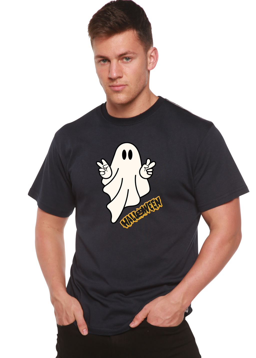 Halloween Ghost Unisex Bamboo Viscose/Organic Cotton Short Sleeve Graphic T-Shirt - The7Letter