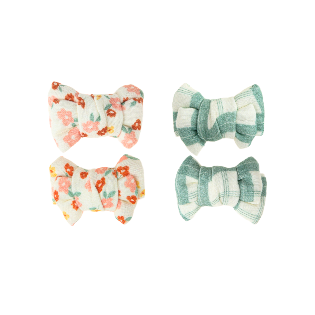 Pigtail Bow Hair Clips Set of 2 | Organic | Sunset Meadow - The7Letter