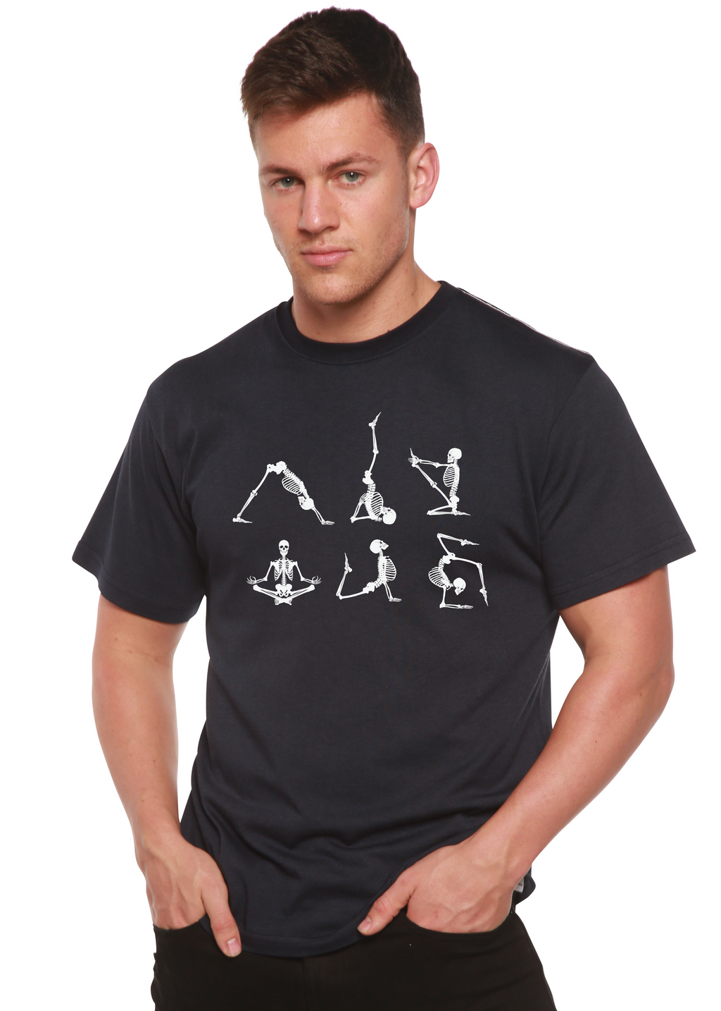 Halloween Skeleton Namaste Men's Bamboo Viscose/Organic Cotton Short Sleeve Graphic T-Shirt - The7Letter