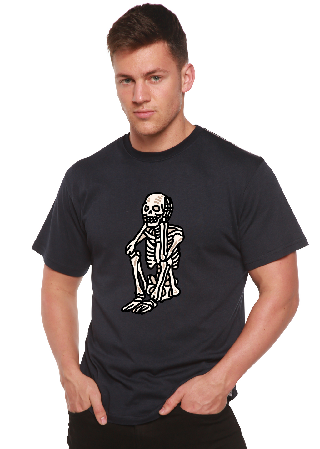 Sad Skeleton Halloween Unisex Bamboo Viscose/Organic Cotton Short Sleeve Graphic T-Shirt - The7Letter