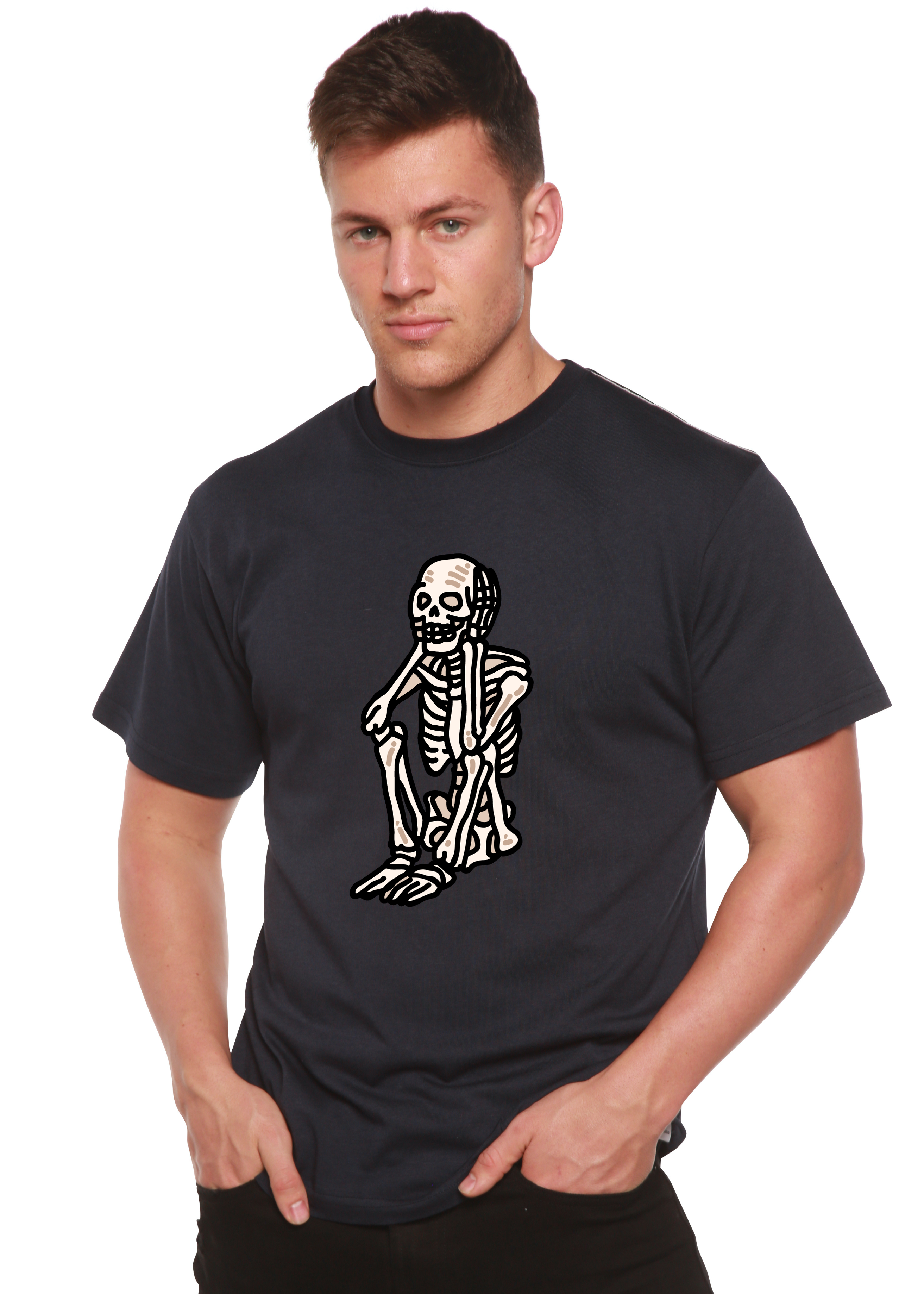 Sad Skeleton Halloween Unisex Bamboo Viscose/Organic Cotton Short Sleeve Graphic T-Shirt - The7Letter