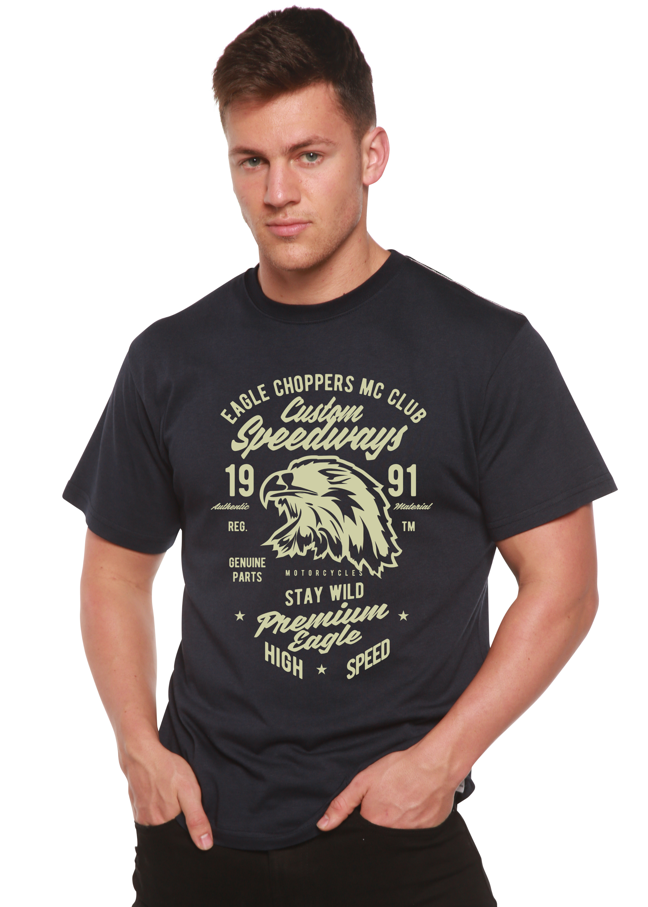 Custom Speedways Premium Eagle Men's Bamboo Viscose/Organic Cotton Short Sleeve Graphic T-Shirt - The7Letter