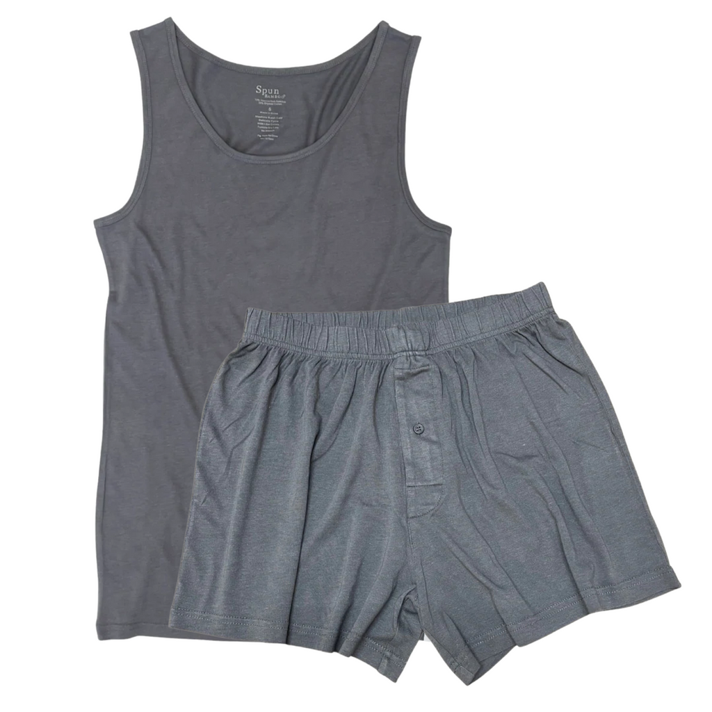 Men's Bamboo Underwear Set - Tank Top + Boxers in Charcoal Grey Color - The7Letter
