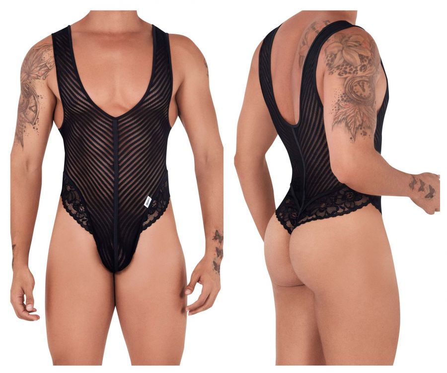 CandyMan 99522 Body string en dentelle et maille, couleur noire