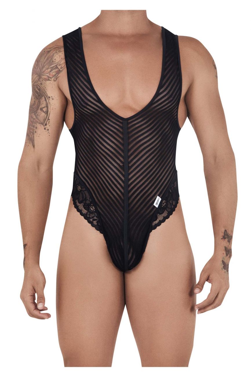 CandyMan 99522 Body string en dentelle et maille, couleur noire