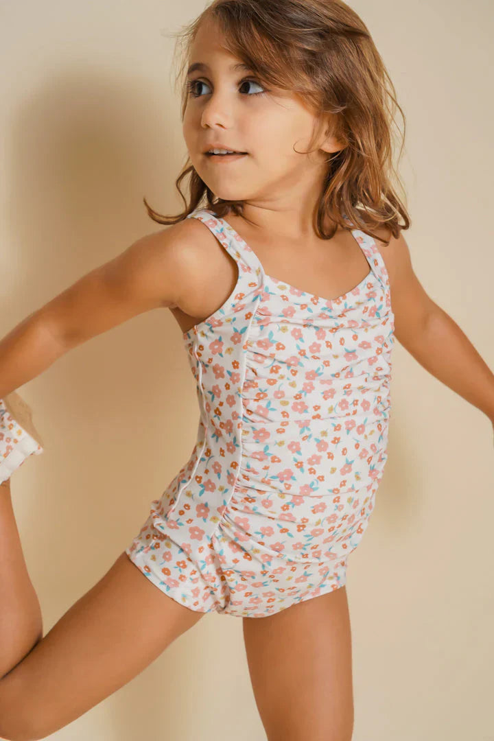 Vintage Girls 1 Piece Swimsuit | UPF + Recycled - Sunset Meadow - The7Letter