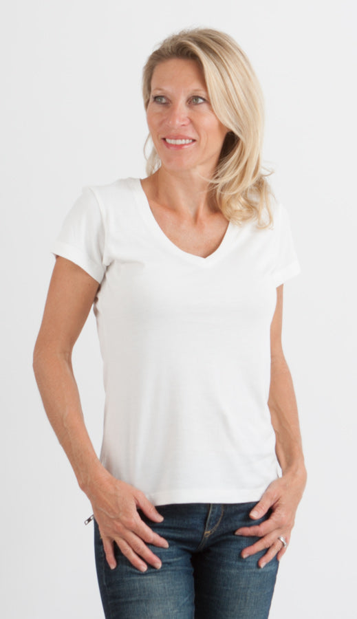 Clearance Women's Bamboo V-Neck Cap Sleeve T-Shirt - The7Letter