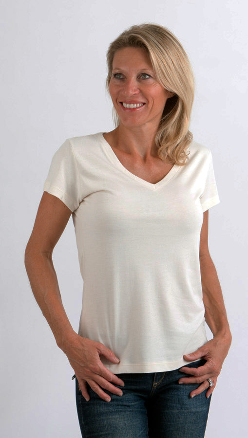 Clearance Women's Bamboo V-Neck Cap Sleeve T-Shirt - The7Letter
