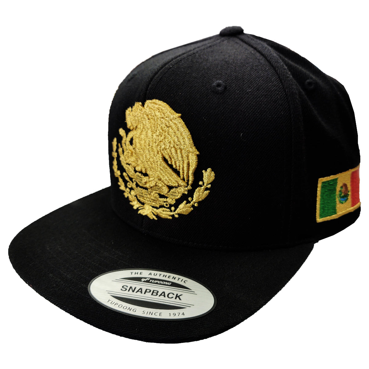 Casquette Snapback Brodé Bouclier et Drapeau Mexique Noir - Or