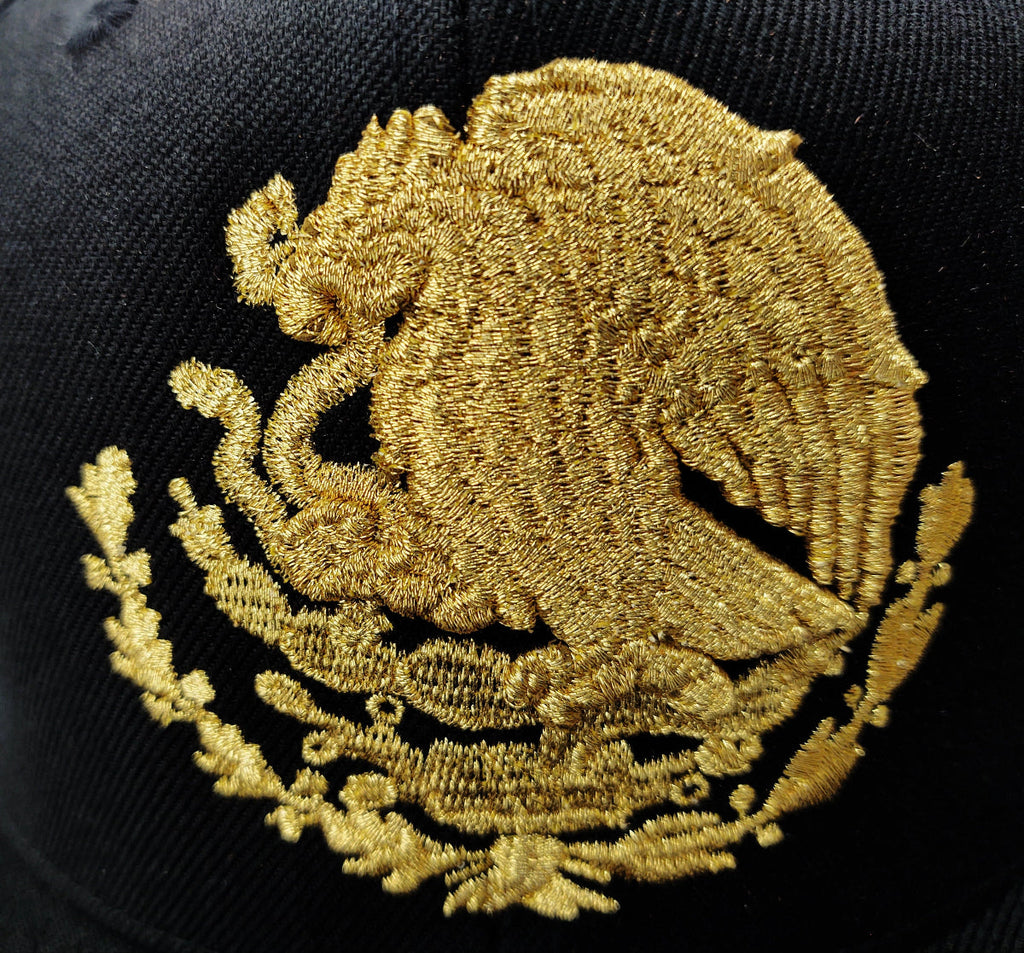 Casquette Snapback Brodé Bouclier et Drapeau Mexique Noir - Or