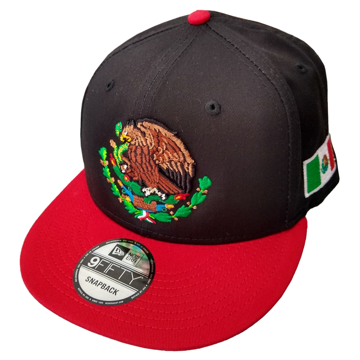 Casquette Snapback brodée bouclier et drapeau Mexique Noir - Rouge