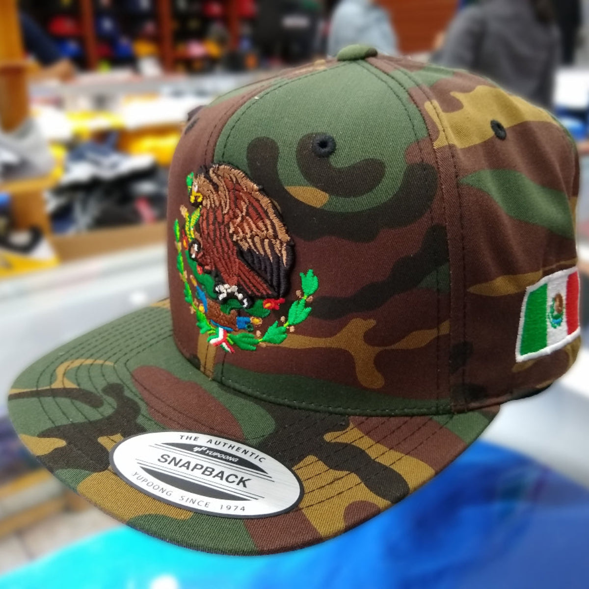 Casquette de baseball en camouflage avec écusson brodé et drapeau du Mexique