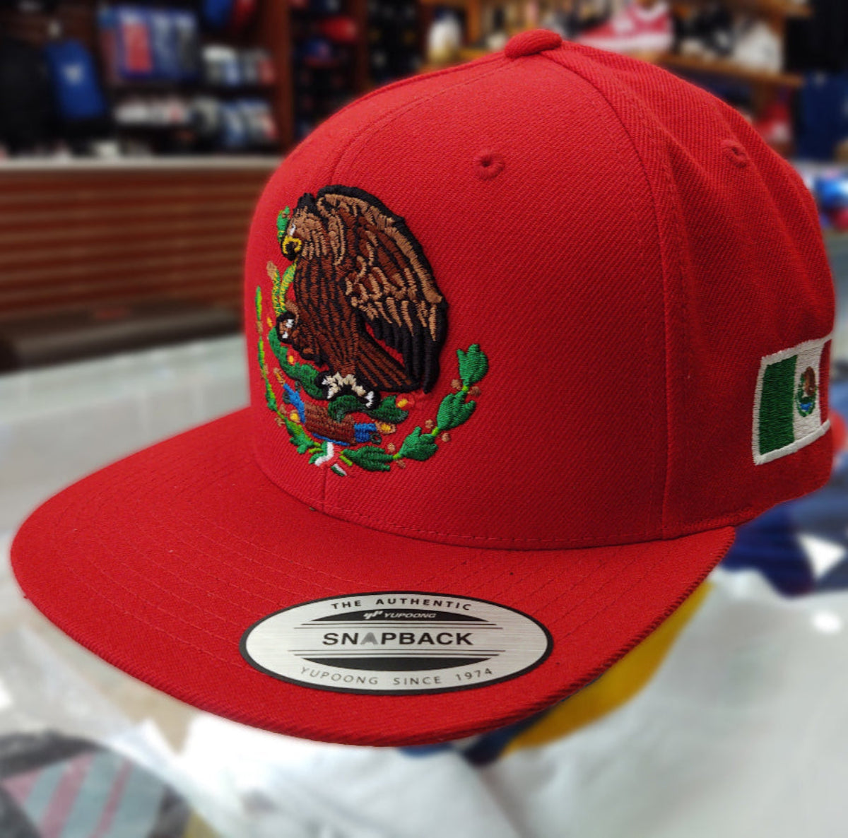 Casquette de baseball rouge brodée bouclier et drapeau Mexique