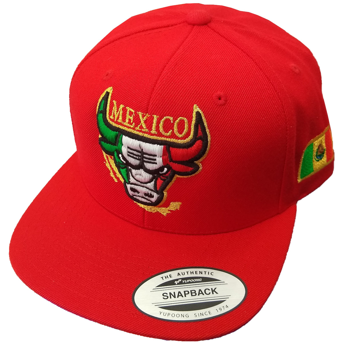 Bestickte SnapBack Mexikanischer Stier Logo Rote Kappe