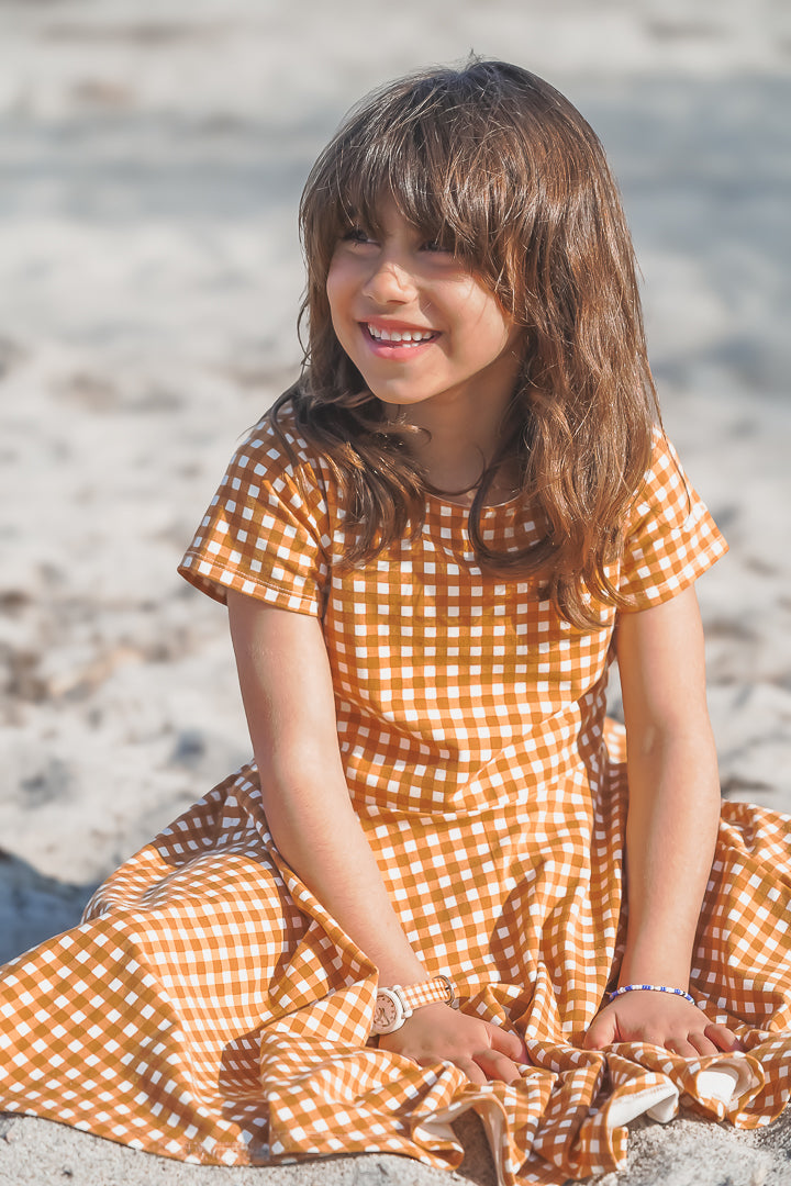 Sweetheart Twirl Dress | Organic Cotton Jersey - Sienna Gingham | GCO2260 - The7Letter