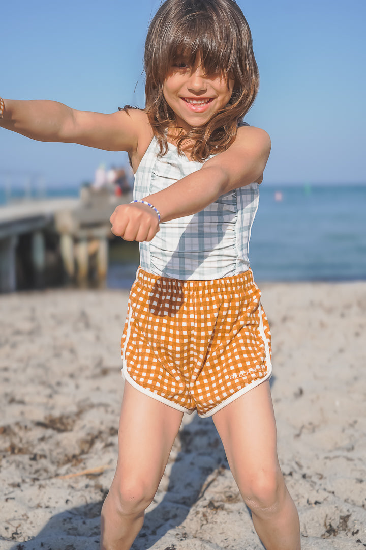 Vintage Girls 1 Piece Swimsuit | UPF + Recycled - Fern Plaid - The7Letter