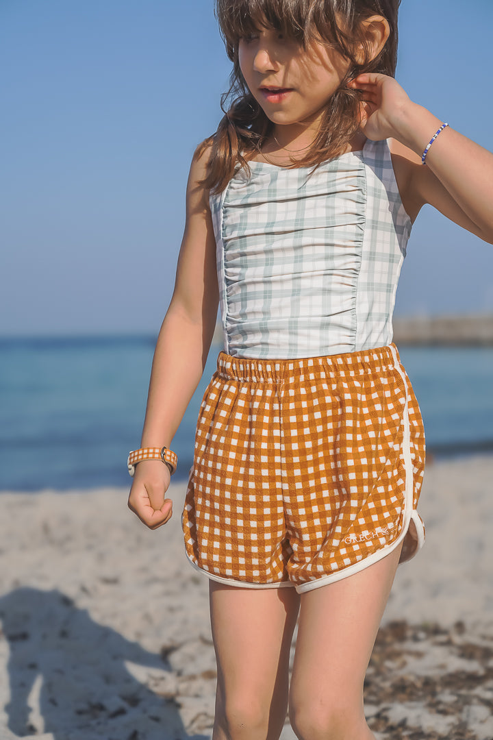 Vintage Girls 1 Piece Swimsuit | UPF + Recycled - Fern Plaid - The7Letter