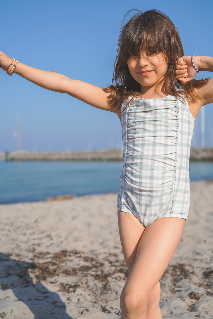 Vintage Girls 1 Piece Swimsuit | UPF + Recycled - Fern Plaid - The7Letter