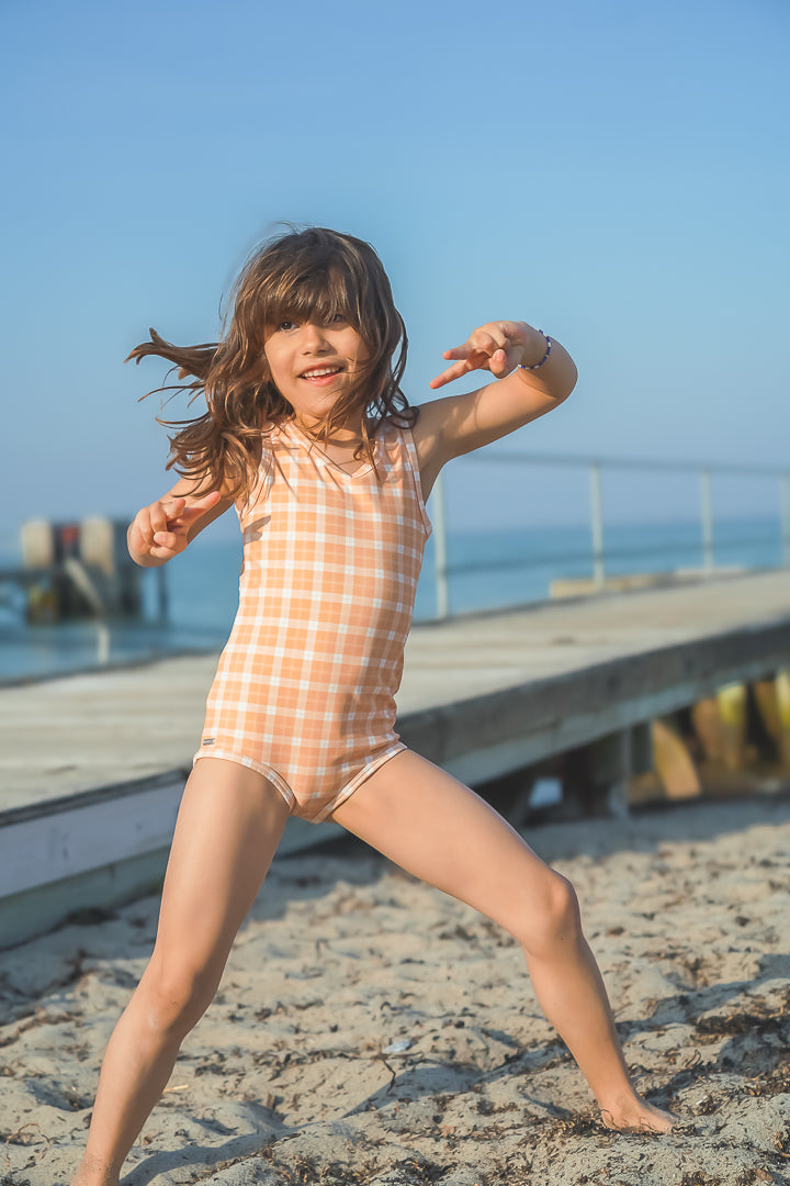 Sweetheart 1 Piece Swimsuit | UPF + Recycled - Buckwheat Plaid - The7Letter
