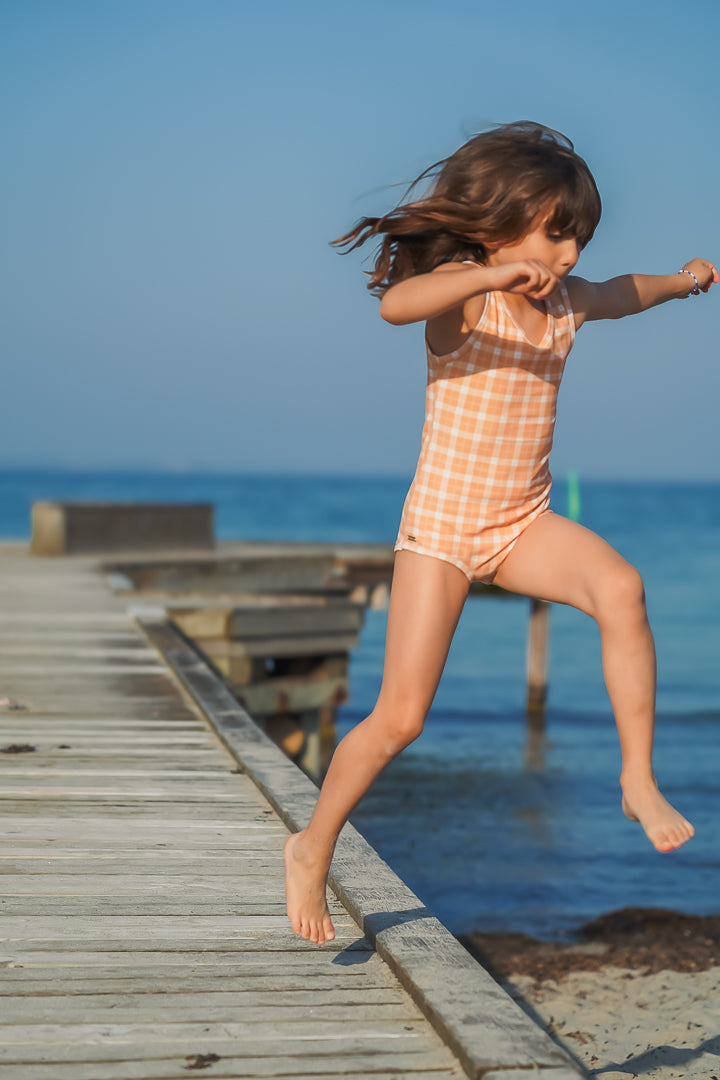 Sweetheart 1 Piece Swimsuit | UPF + Recycled - Buckwheat Plaid - The7Letter