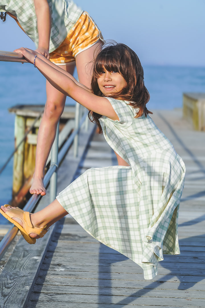 Sweetheart Twirl Dress | Organic Cotton Jersey - Fern Plaid - The7Letter