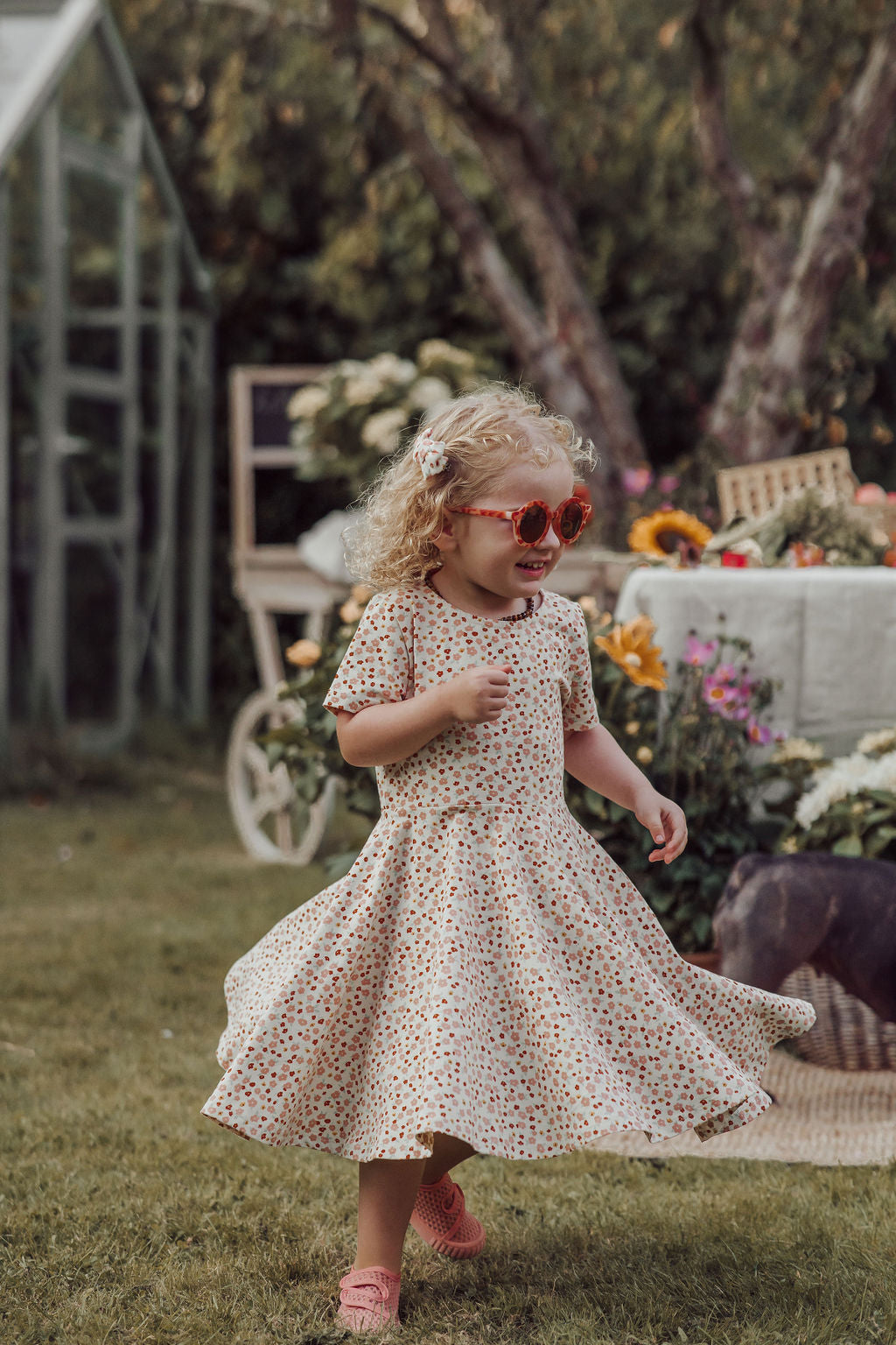 Sweetheart Twirl Dress | Organic Cotton Jersey - Sunset Meadow - The7Letter