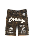 Shorts en jean N.M.E NYC Enemy Army '97 - Délavage camouflage