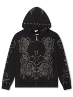 Revenge Tribal Skull Studded Zip-Up - Black/Silver