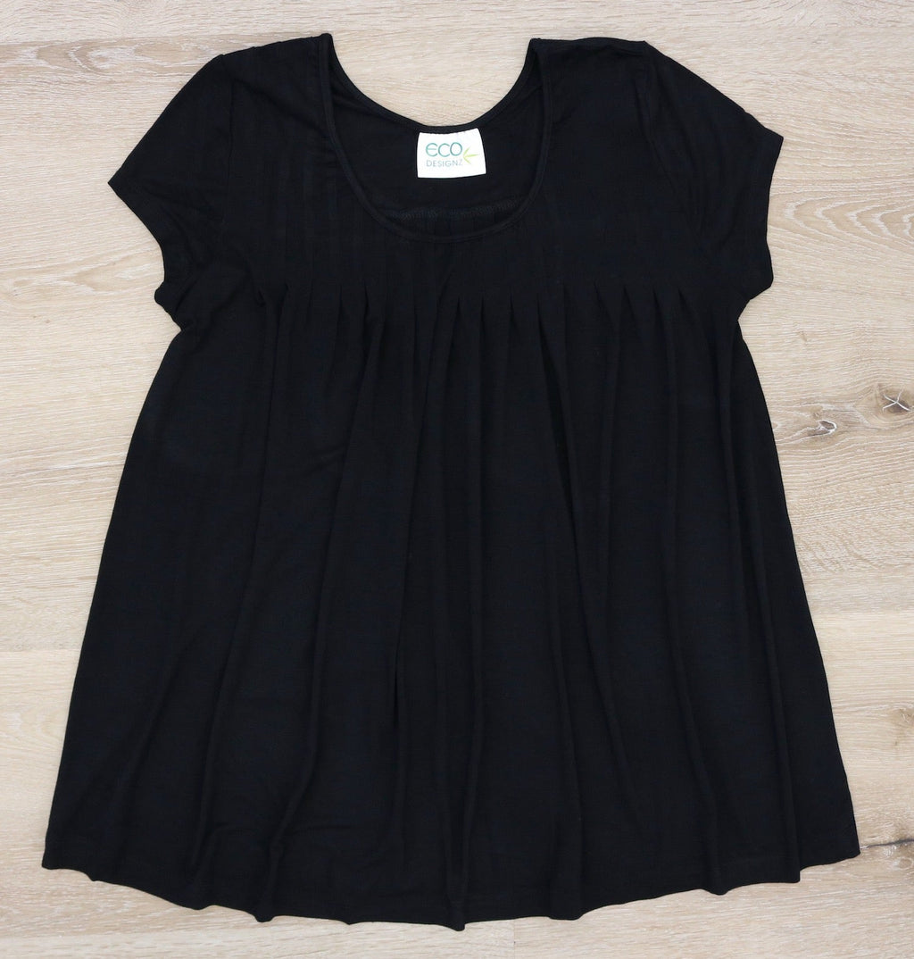 Clearance Women's Bamboo Viscose Pleated Lounge Top Black - The7Letter
