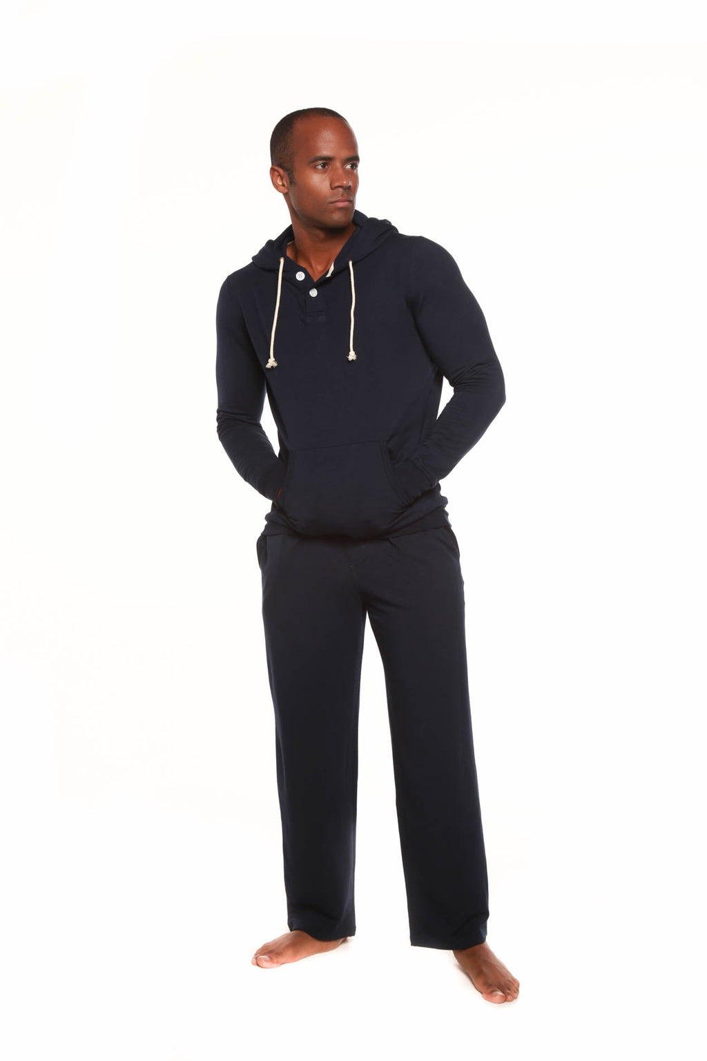 Men's Henley Style Bamboo Viscose Fleece Hoodie + Fleece Lounge Pants - The7Letter